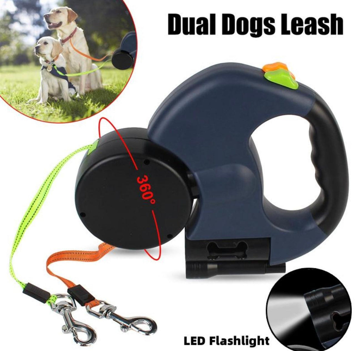 MIMOX™ DuoWalk — Correa Retráctil 3M para 2 Perros.